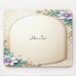 Decorative Floral Frame with Pearls Mousepad マウスパッド