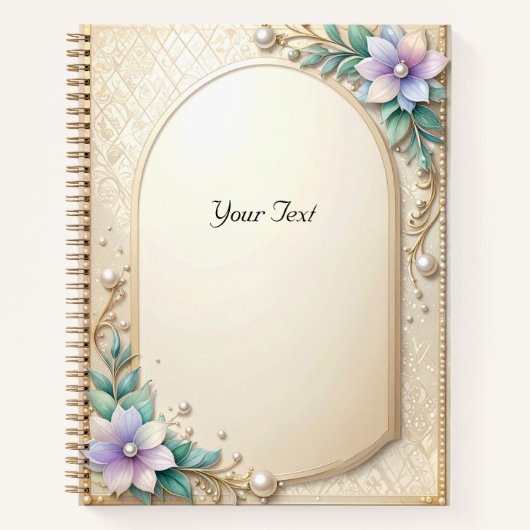 Decorative Floral Frame with Pearls Notebook ノートブック (正面)