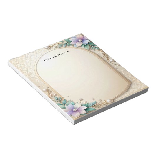 Decorative Floral Frame with Pearls Notepad ノートパッド (アングル)