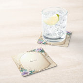 Decorative Floral Frame with Pearls Paper Coaster スクエアペーパーコースター (インサイチュ)