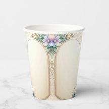 Decorative Floral Frame with Pearls Paper Cups