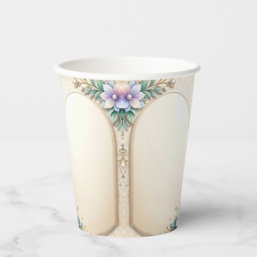 Decorative Floral Frame with Pearls Paper Cups 紙コップ (正面)