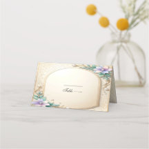 Decorative Floral Frame with Pearls Place Card