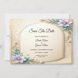 Decorative Floral Frame with Pearls Save The Date セーブザデート