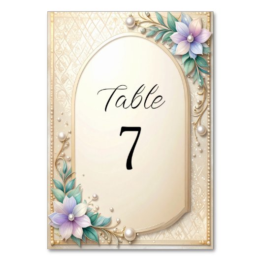 Decorative Floral Frame with Pearls Table Number テーブルナンバー (正面)