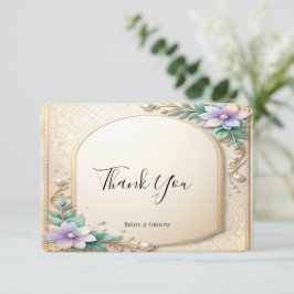 Decorative Floral Frame with Pearls Thank You Card サンキューカード