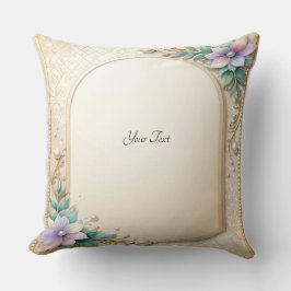 Decorative Floral Frame with Pearls Throw Pillow クッション