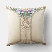 Decorative Floral Frame with Pearls Throw Pillow クッション (裏面)
