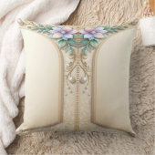 Decorative Floral Frame with Pearls Throw Pillow クッション (ブランケット)