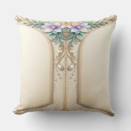 Decorative Floral Frame with Pearls Throw Pillow クッション