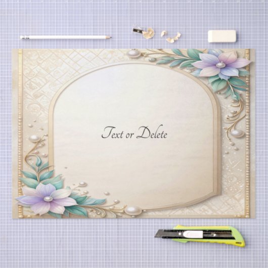 Decorative Floral Frame with Pearls Tissue Paper 薄葉紙 (クラフト)