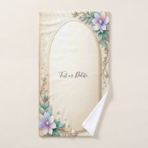 Decorative Floral Frame with Pearls Towel Set
