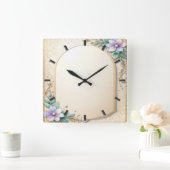 Decorative Floral Frame with Pearls Wall Clock スクエア壁時計 (ホーム)