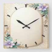 Decorative Floral Frame with Pearls Wall Clock スクエア壁時計 (正面)