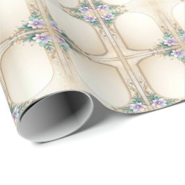 Decorative Floral Frame with Pearls Wrapping Paper ラッピングペーパー