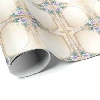 Decorative Floral Frame with Pearls Wrapping Paper ラッピングペーパー