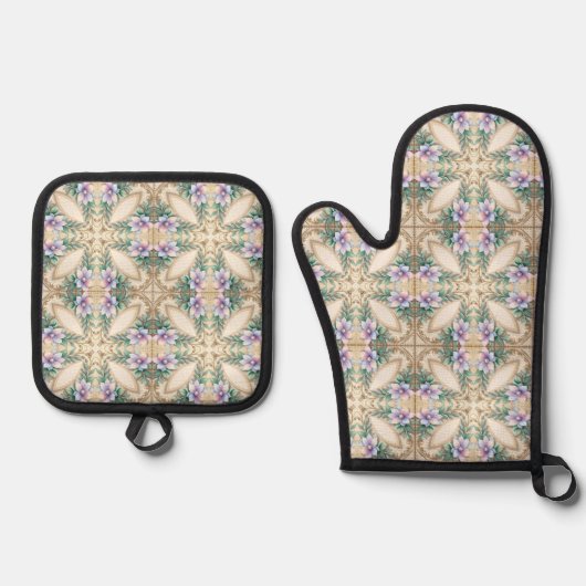 Decorative Floral Oven Mitt & Pot Holder Set 鍋つかみ&鍋敷きセット (正面)
