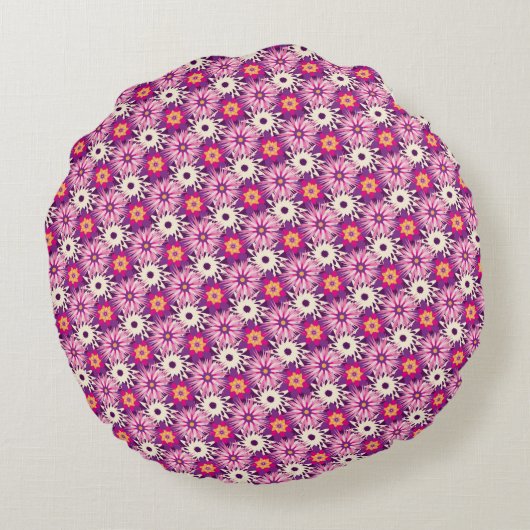Decorative Floral pattern Pink Purple Astra Modern ラウンドクッション (裏面)