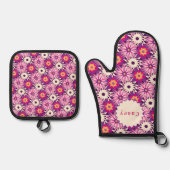 Decorative Floral pattern Pink Purple Astra Modern 鍋つかみ&鍋敷きセット (正面)