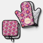 Decorative Floral pattern Pink Purple Astra Modern 鍋つかみ&鍋敷きセット (正面/裏面)