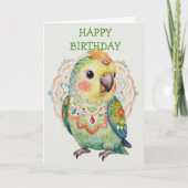 Decorative Folk‑Art Parrot Illustration  カード (正面)