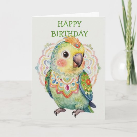 Decorative Folk‑Art Parrot Illustration  カード (正面)