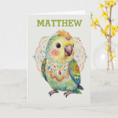 Decorative Folk‑Art Parrot Illustration  カード (黄色い花)