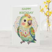 Decorative Folk‑Art Parrot Illustration  カード (黄色い花)