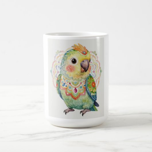 Decorative Folk‑Art Parrot Illustration  コーヒーマグカップ (中央)