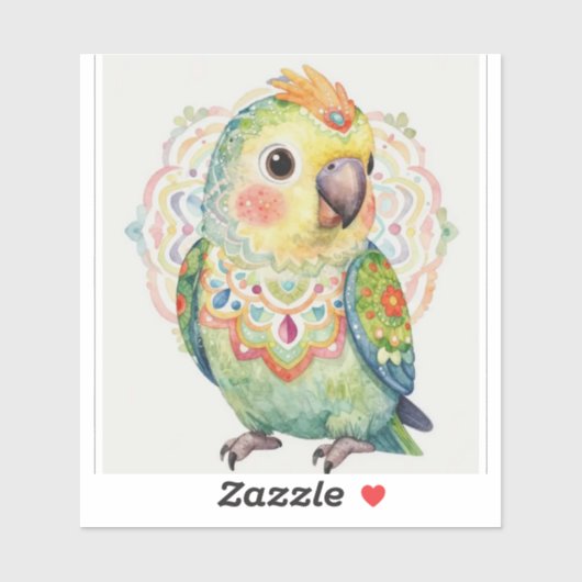 Decorative Folk‑Art Parrot Illustration  シール (シート)