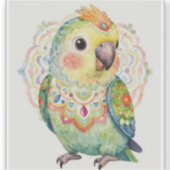 Decorative Folk‑Art Parrot Illustration  シール (正面)