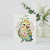 Decorative Folk‑Art Parrot Illustration  ポストカード (スタンド正面)
