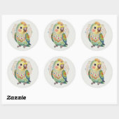 Decorative Folk‑Art Parrot Illustration  ラウンドシール (シート)