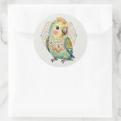 Decorative Folk‑Art Parrot Illustration  ラウンドシール (バッグ)
