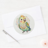 Decorative Folk‑Art Parrot Illustration  ラウンドシール (封筒)