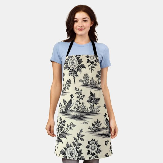 Decorative French toile pattern エプロン (着用した状態)