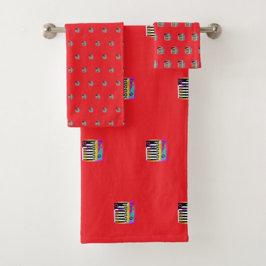 Decorative Geo Patterns Red  バスタオルセット (インサイチュ)
