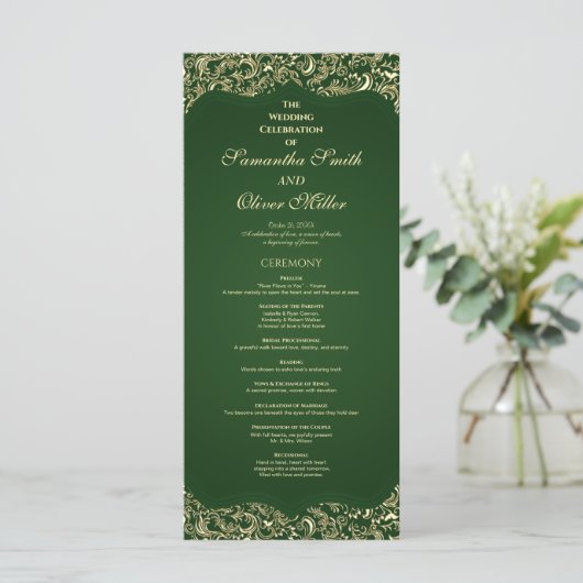 Decorative Green And Gold Wedding Program プログラム (スタンド正面)