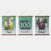 Decorative Green Glitter 2 Photos 100th Birthday 吊り下げ型タペストリー (トリプル)