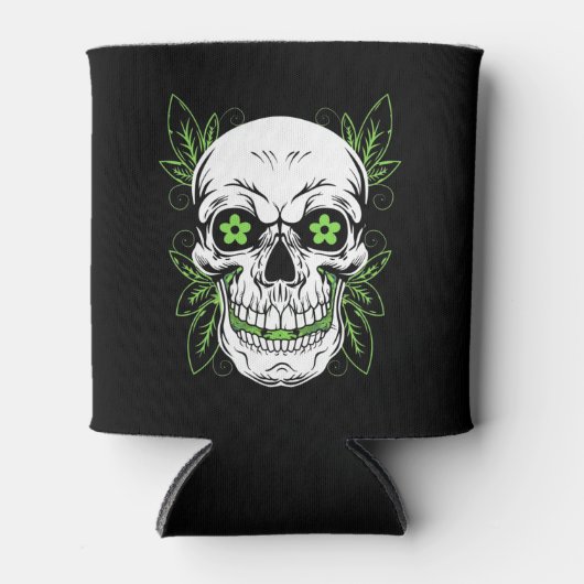 Decorative Grinning Scull with Leaf Outlines 缶クーラー (正面)
