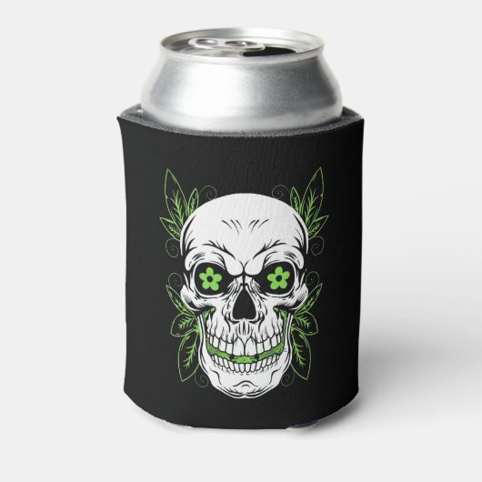 Decorative Grinning Scull with Leaf Outlines 缶クーラー (缶裏面)