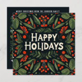 Decorative Happy Holidays holly berries シーズンカード (正面/裏面)