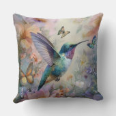 Decorative Humming Bird Flowers Throw Pillow クッション (裏面)