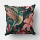 Decorative Humming Bird Flowers Throw Pillow クッション (裏面)