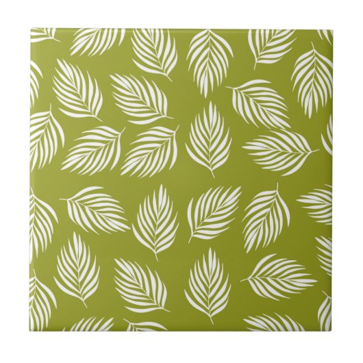 Decorative Lime Green Leaves Pattern タイル (正面)