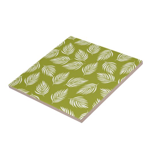 Decorative Lime Green Leaves Pattern タイル (側面)