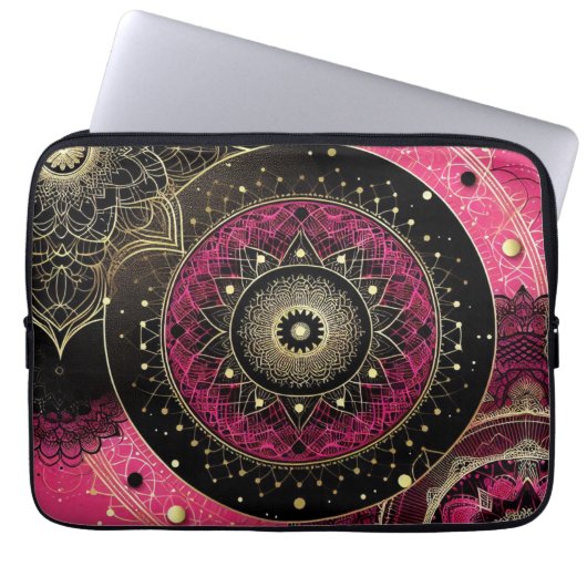 Decorative Mandala Lace Pink Black Electronics Bag ラップトップスリーブ (正面)