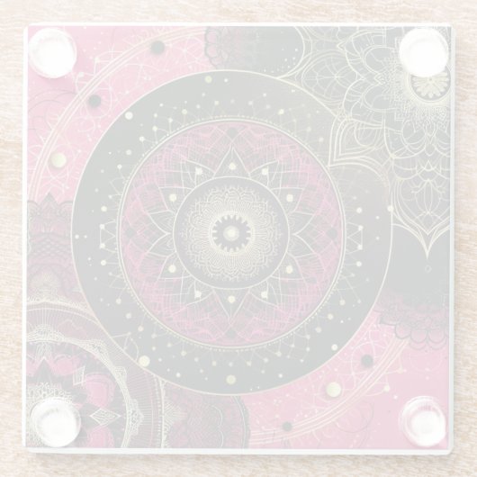 Decorative Mandala Pink and Black  ガラスコースター (裏面)