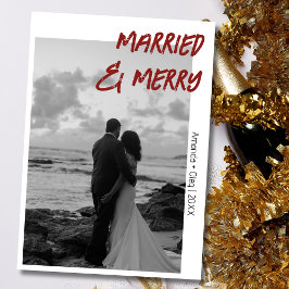 Decorative Married and Merry Modern Deep Burgundy シーズンカード