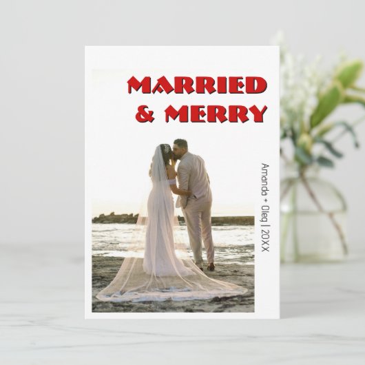 Decorative Married and Merry Modern Rich RedText シーズンカード (スタンド正面)